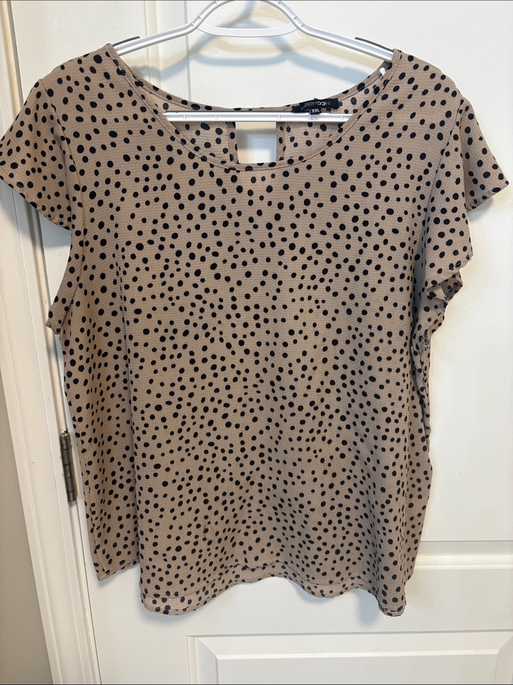 Polka Dot Short Sleeve Top in Tan with Black Dots